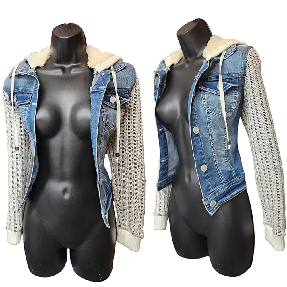 ☆Wallflower Knit Fur Sweater Denim Blue Jean Jacket☆ - Picture 1 of 2